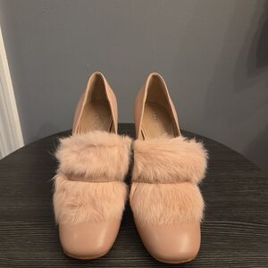 Donald J. Pliner Nude Fur Trim Heels